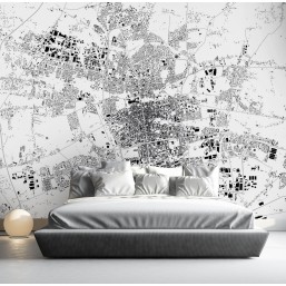 Pomysł na dużą ścianę w sypialni w stylu nowoczesnym - mapa Łodzi