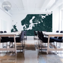 sala konferencyjna w biurze z mapą Europy na całej ścianie
