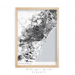 OUTLET - Barcelona A2 - mapa Barcelony w drewnianej ramie