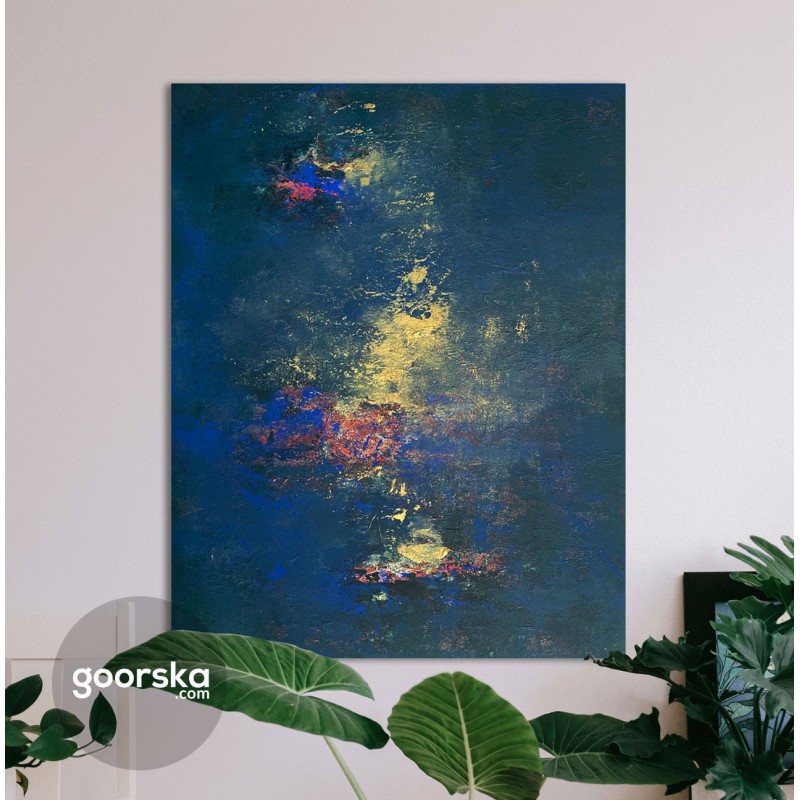 Ciemnozielony obraz ze złotem