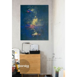 Abstrakcja z ciemną zielenią i złotem w formacie 80 x 100 cm