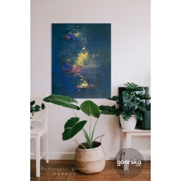 Obraz do biura - zielona abstrakcja ze złotym