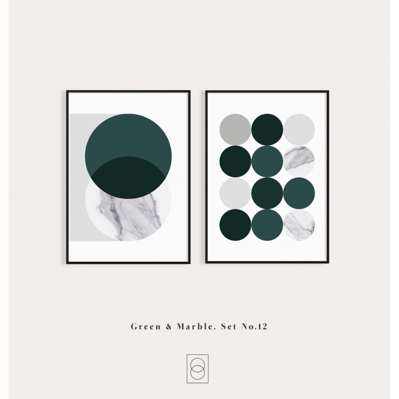 Plakaty z butelkową zielenią.