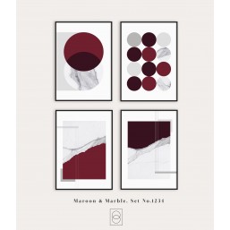 MARBLE 1,2,3,4| MARMUR - duży zestaw plakatów z marmurem i bordowym