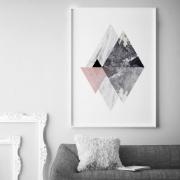 Plakat geometryczny z trójkątami imitującymi góry